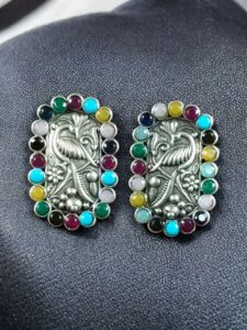 Beautiful Peacock Stud Earrings | Silver Replica Oxidized Stone Jewelry for Daily Wear - color: "Multi"