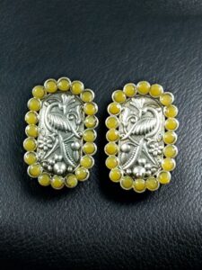 Beautiful Peacock Stud Earrings | Silver Replica Oxidized Stone Jewelry for Daily Wear - color: "Yellow"
