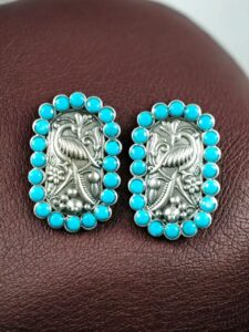 Beautiful Peacock Stud Earrings | Silver Replica Oxidized Stone Jewelry for Daily Wear - color: "Aqua"