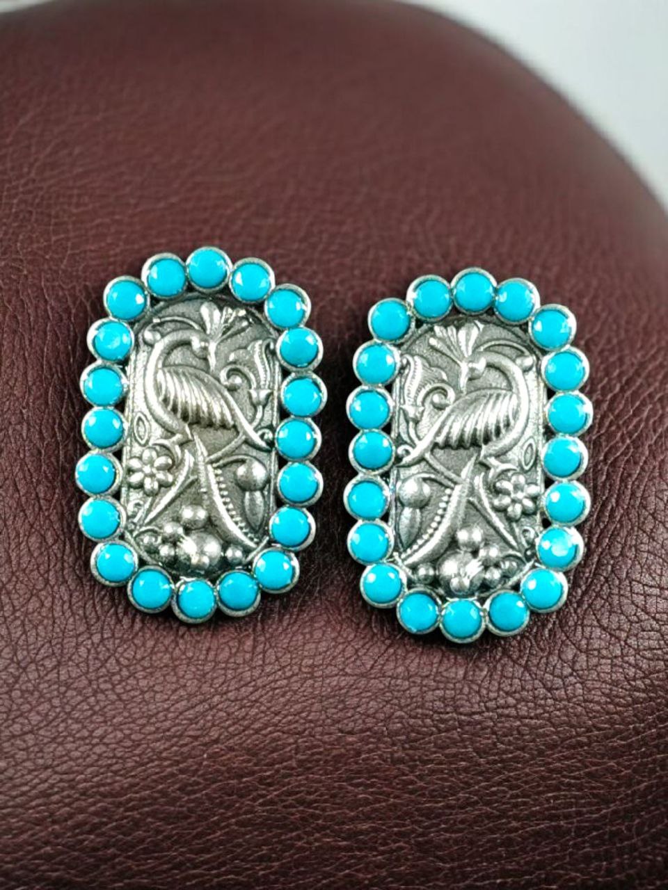 Beautiful Peacock Stud Earrings | Silver Replica Oxidized Stone Jewelry for Daily Wear 8 Oxidized peacock stud earrings silver plated stone jewelry