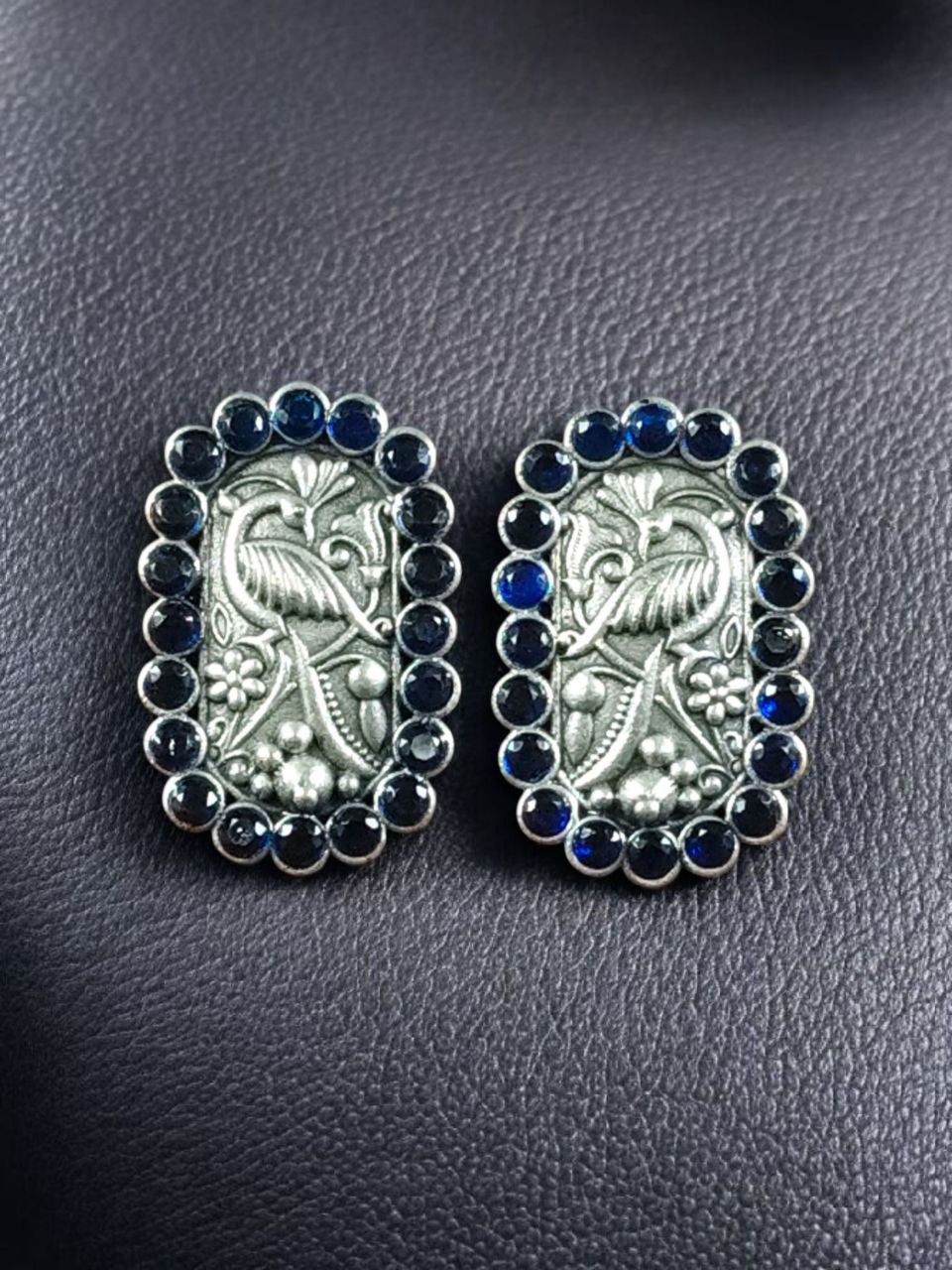 Beautiful Peacock Stud Earrings | Silver Replica Oxidized Stone Jewelry for Daily Wear 4 Oxidized peacock stud earrings silver plated stone jewelry