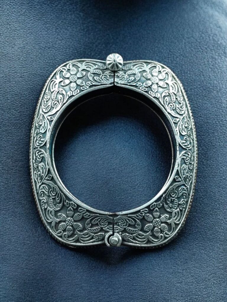 Designer Oxidized Floral Art Bangle | Silver Replica Best Openable Kada for Daily Wear