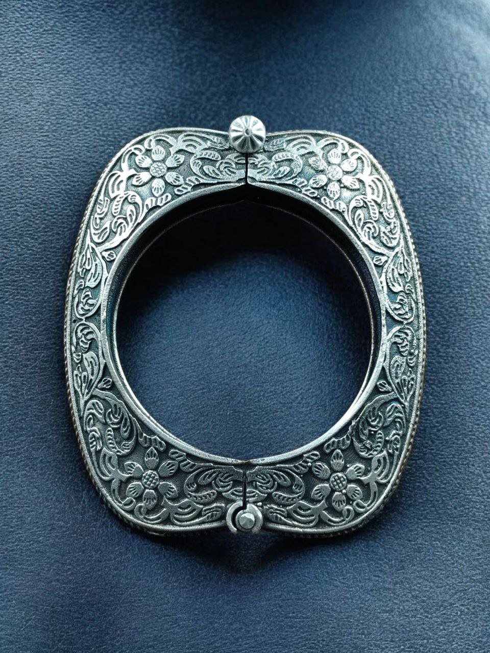 Designer Oxidized Floral Art Bangle | Silver Replica Best Openable Kada for Daily Wear 1 Designer oxidized floral art bangle silver replica openable kada for women