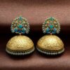 Gold plated Meenakari peacock jhumka earrings with pearl danglers