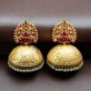 Gold plated Meenakari peacock jhumka earrings with pearl danglers