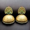 Gold plated Meenakari peacock jhumka earrings with pearl danglers
