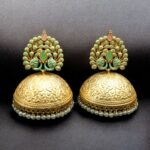 Elegant Meenakari Peacock Jhumka Earrings | Gold Plated Pearl Dangler Ethnic Perfect Jewelry For Girls - "Mint-Baby Pink"