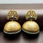 Elegant Meenakari Peacock Jhumka Earrings | Gold Plated Pearl Dangler Ethnic Perfect Jewelry For Girls - "Black-White"