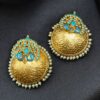 Gold plated Meenakari peacock jhumka earrings with pearl danglers