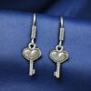 Handmade oxidized german silver heart key dangler hook earrings