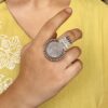 Unique design oxidized adjustable silver replica ring for women
