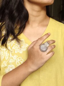 Unique Design Oxidized Ring | Adjustable Silver Replica Jewelry for Women