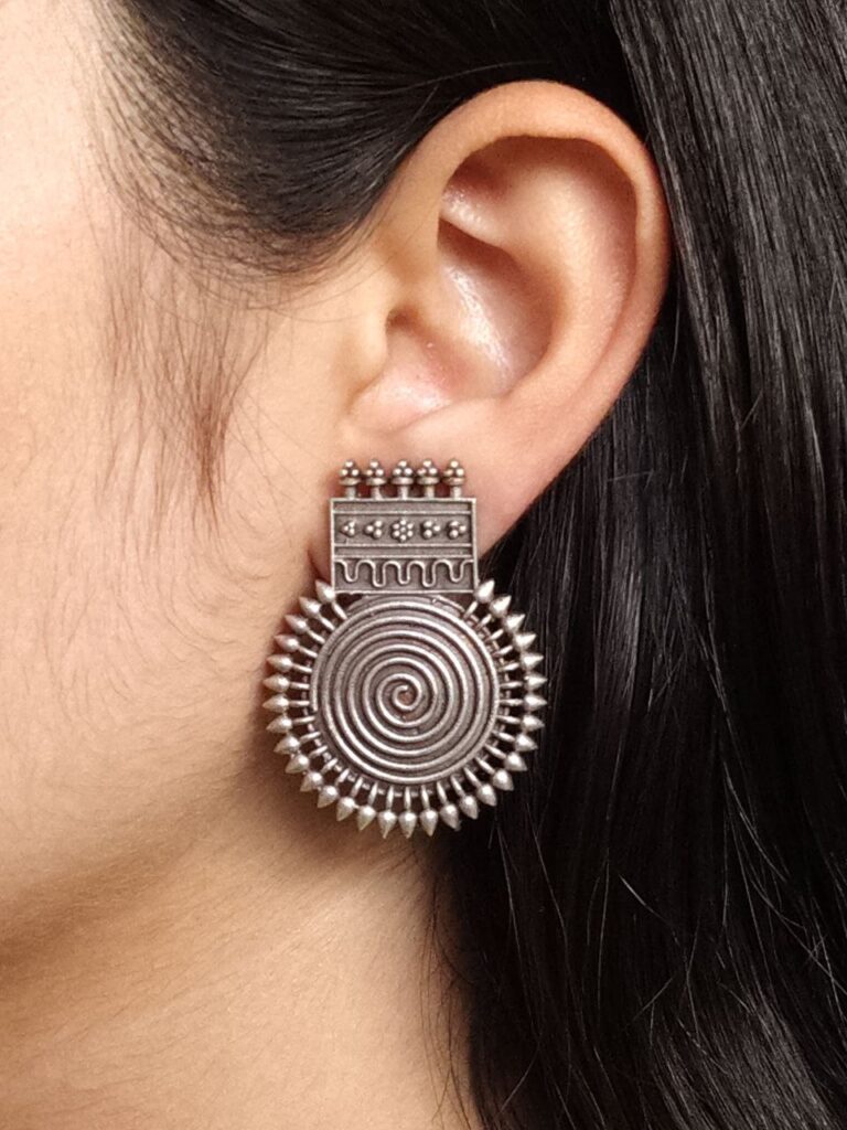 Designer Unique Stud Earrings | Silver Replica Daily Look Jewelry for Girls