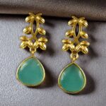 Bulk 304 Trendy Gold Plated Earrings | Monalisa Stone Vintage Look Beautiful Dangler Jewelry - "Aqua"