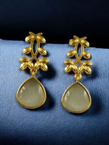 Trendy Gold Plated Earrings | Monalisa Stone Vintage Look Beautiful Dangler Jewelry - color: "Grey"