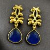 Gold plated Monalisa stone vintage look dangler earrings for women