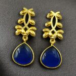 Bulk 298 Trendy Gold Plated Earrings | Monalisa Stone Vintage Look Beautiful Dangler Jewelry - "Blue"
