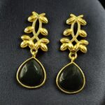 Bulk 296 Trendy Gold Plated Earrings | Monalisa Stone Vintage Look Beautiful Dangler Jewelry - "Black"