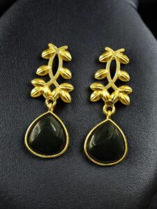 Trendy Gold Plated Earrings | Monalisa Stone Vintage Look Beautiful Dangler Jewelry - color: "Black"