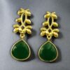 Gold plated Monalisa stone vintage look dangler earrings for women