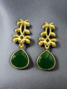 Trendy Gold Plated Earrings | Monalisa Stone Vintage Look Beautiful Dangler Jewelry - color: "Green"
