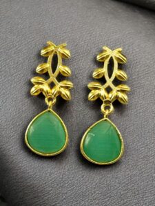 Trendy Gold Plated Earrings | Monalisa Stone Vintage Look Beautiful Dangler Jewelry - color: "MInt"