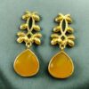 Gold plated Monalisa stone vintage look dangler earrings for women