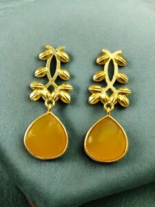 Trendy Gold Plated Earrings | Monalisa Stone Vintage Look Beautiful Dangler Jewelry - color: "Yellow"