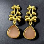 Bulk 294 Trendy Gold Plated Earrings | Monalisa Stone Vintage Look Beautiful Dangler Jewelry - "Baby Pink"