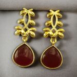Bulk 290 Trendy Gold Plated Earrings | Monalisa Stone Vintage Look Beautiful Dangler Jewelry - "Red"