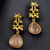 Gold plated Monalisa stone vintage look dangler earrings for women