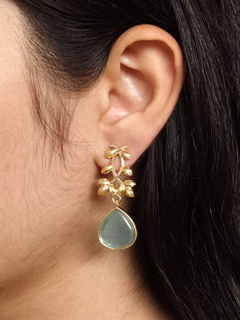 Trendy Gold Plated Earrings | Monalisa Stone Vintage Look Beautiful Dangler Jewelry