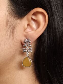 Vintage look silver replica leaf design oxidized dangler earrings