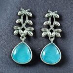 Bulk 278 Vintage Look Silver Replica Earrings | Leaf Design Dangler Perfect Jewelry for Women - "Aqua"
