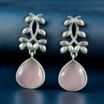 Bulk 276 Vintage Look Silver Replica Earrings | Leaf Design Dangler Perfect Jewelry for Women - "Baby Pink"