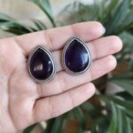 Bulk 378 Best Drop-Shaped Monalisa Stone Stud Earrings in Silver Replica Design - "Amethyst"