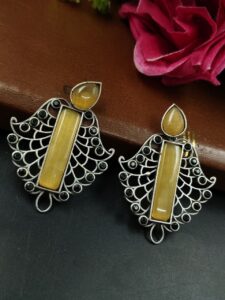 Bollywood Style Oxidised Earrings: Stunning Dangler Studs - Color: "Yellow"
