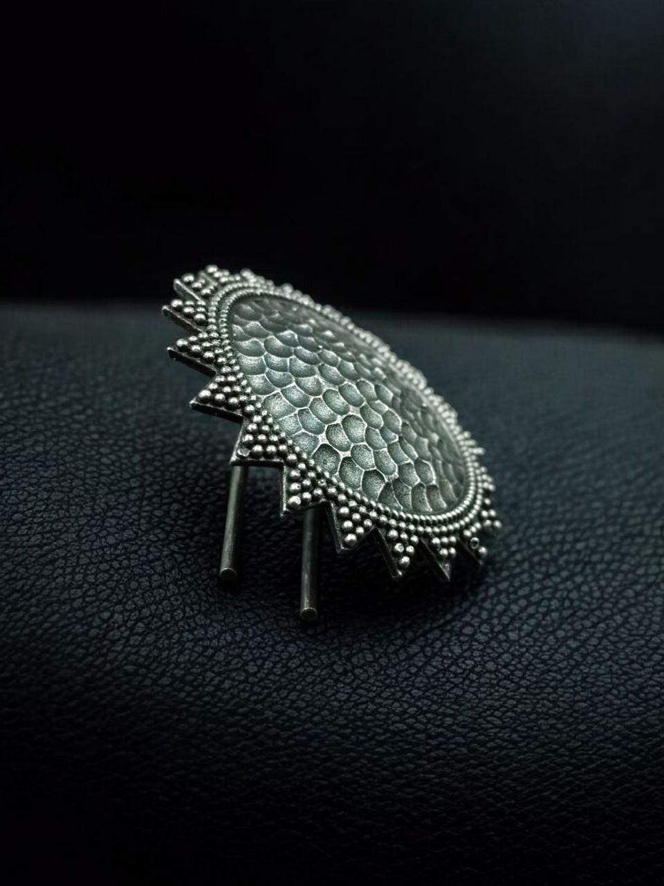 Designer Silver Replica Round Hair Pin | Best Oxidized Daily Look Accessory for Women 3 Oxidized silver replica round design hair pin for daily wear