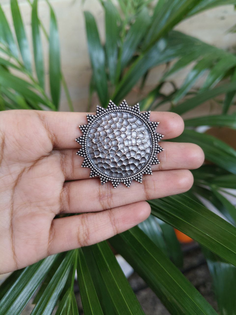 Designer Silver Replica Round Hair Pin | Best Oxidized Daily Look Accessory for Women 2 Oxidized silver replica round design hair pin for daily wear