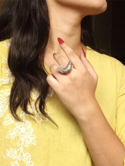 Oxidized silver replica bird design ring for women