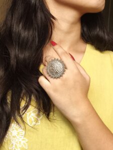 Handcrafted Unique Ring | Oxidized Silver Replica Adjustable Best Jewelry for Girls