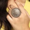 Handcrafted oxidized silver replica adjustable unique ring for girls
