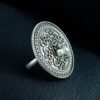 Vintage oxidized silver replica floral art pearl adjustable ring for women