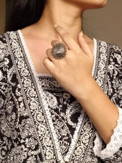 Premium oxidized silver replica pearl ring for daily wear