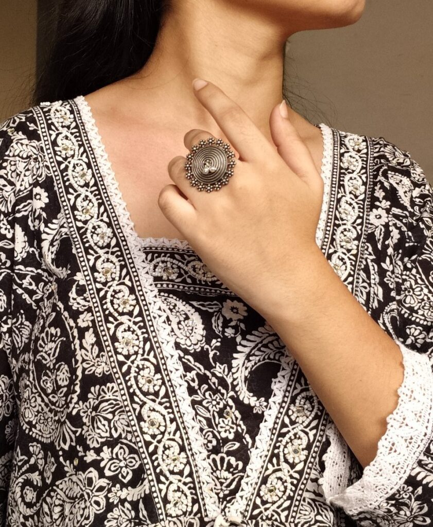 Premium Silver Replica Pearl Ring | Ethnic Oxidized Daily Wear Best Jewelry