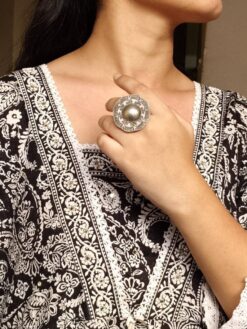 Designer adjustable unique silver replica oxidized ring for daily wear