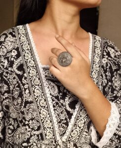 Vintage Style Pearl Work Floral Art Ring | Adjustable Oxidized Silver Replica Best Jewelry for Women