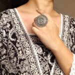 Traditional Pearl & Stone Work Oxidized Adjustable Ring | Vintage Look Ethnic Perfect Jewelry For Girls