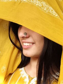 Oxidized silver plated round press nosepin for daily uTrendy oxidized silver round press nosepin — perfect simple daily wear nose jewelry