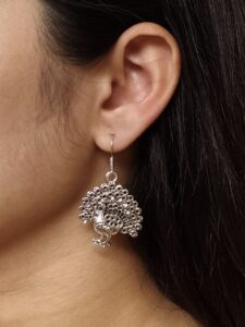 Stylish German Silver Best Peacock Dangler Earrings | Oxidized Hook Daily Wear Jewelry for Girls